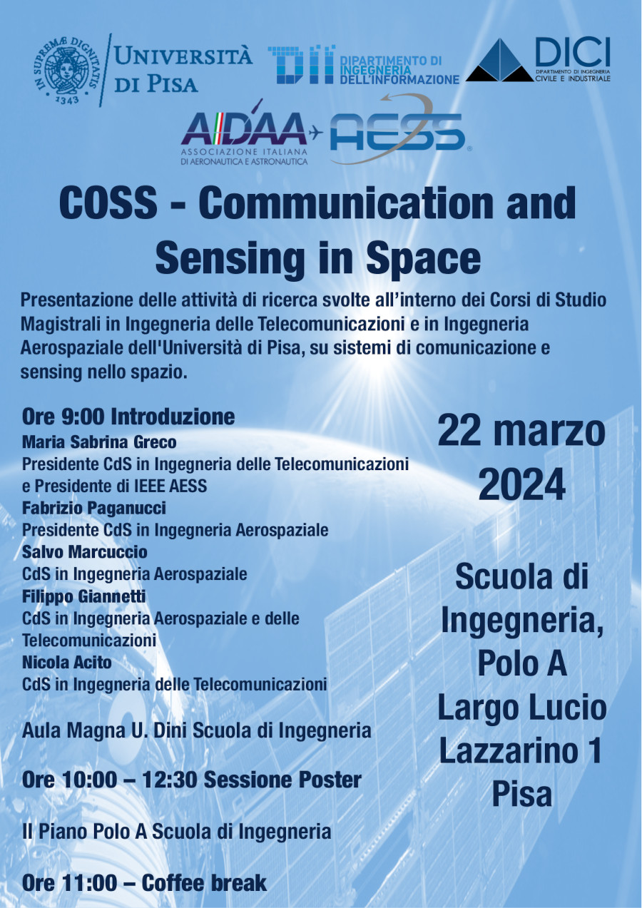 Workshop on Communications and Sensing in Space 22 – Marzo 2024 – Aula Magna U. Dini Scuola di Ingegneria